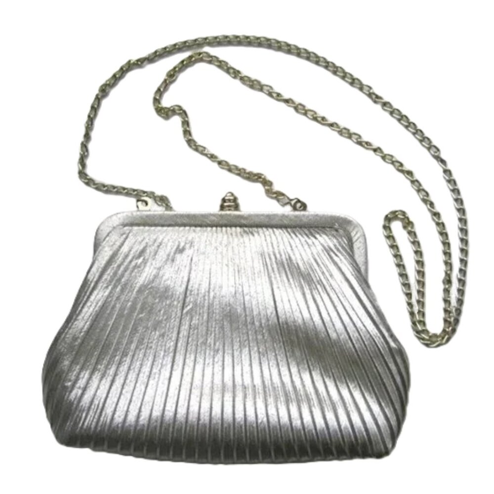 Sliver Lame' Pleated Evening Clutch or Shoulder Bag
